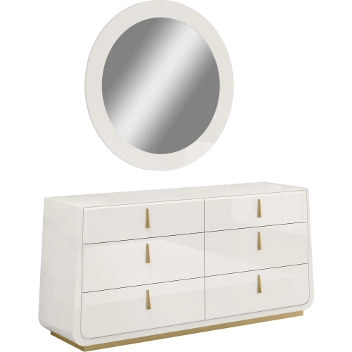 Luna Oro Dresser & Mirror Set in High Gloss White Lacquer & Gold Metal